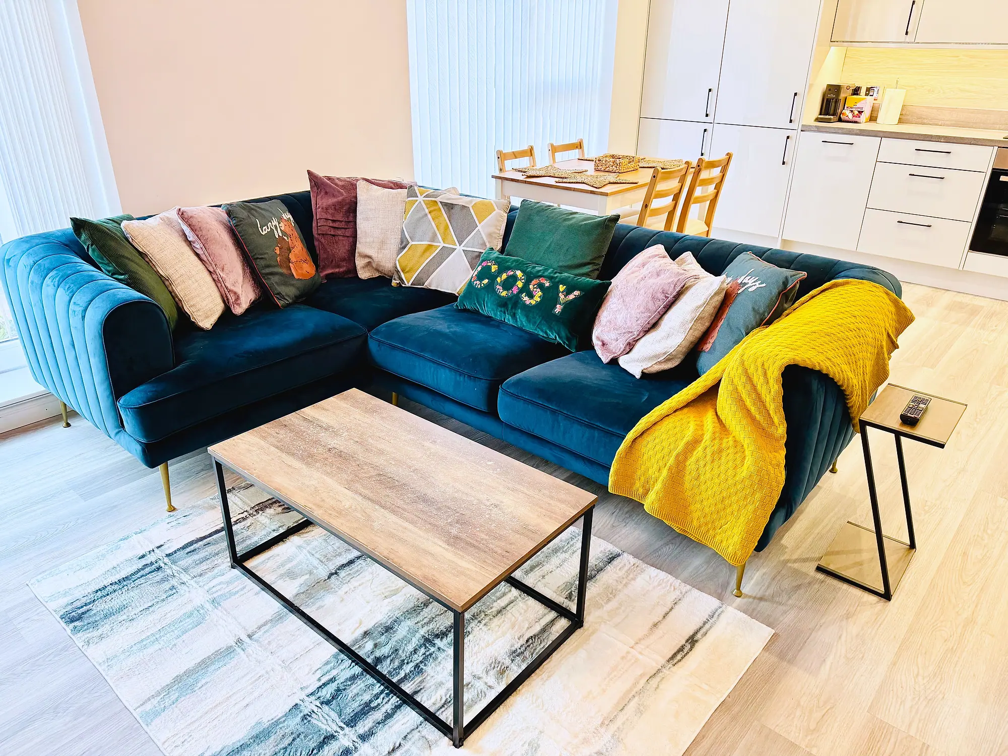 Corner sofa and coffee table in the living area